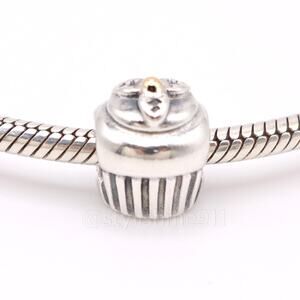 Authentic PANDORA Sterling Silver Cupcake with 14K Gold Cherry on top Charm
